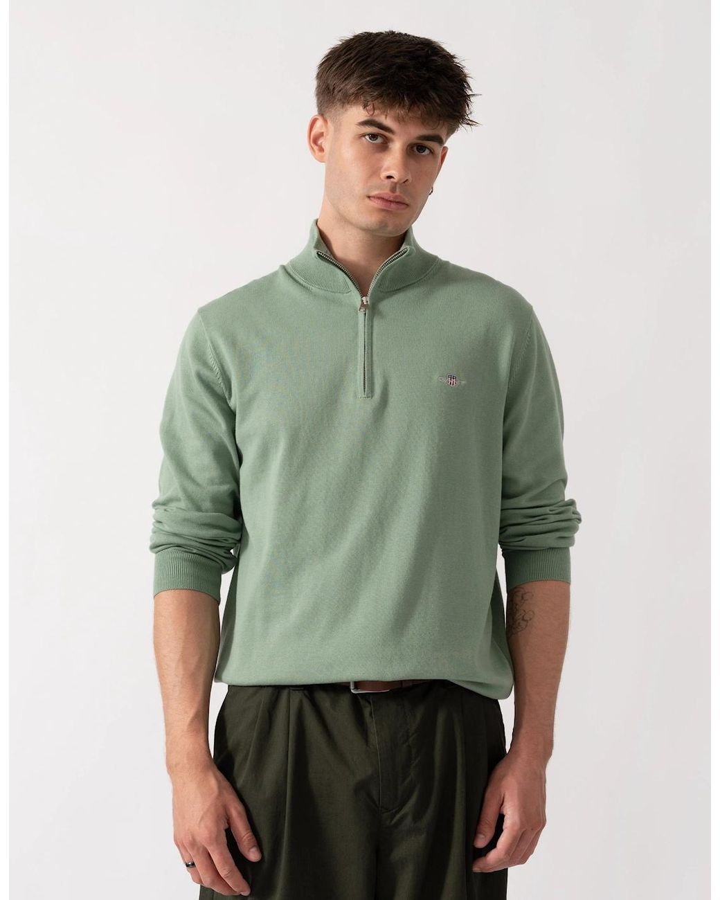 Gant Gray Classic Cotton Shield Logo Half Zip Jumper for men