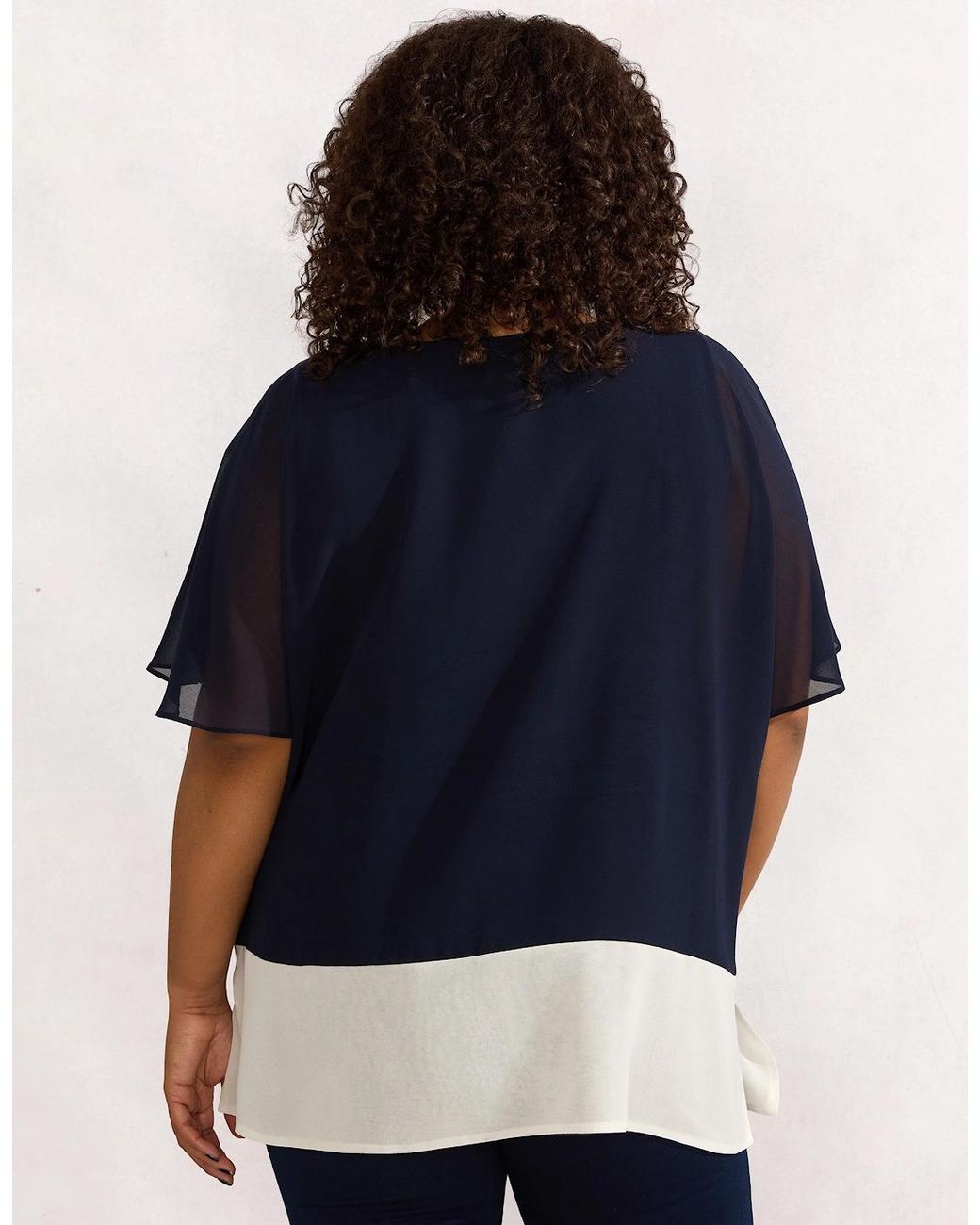 Live Unlimited London Blue Colour Block Overlay T-Shirt