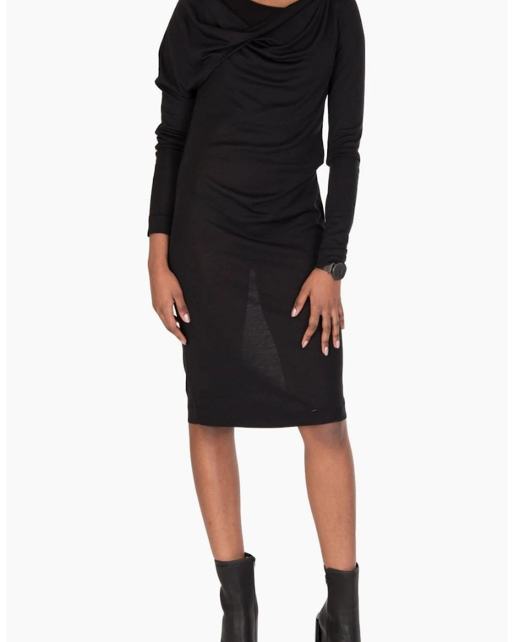 Maison Margiela Black Wool Silk Mix Ribbed Dress