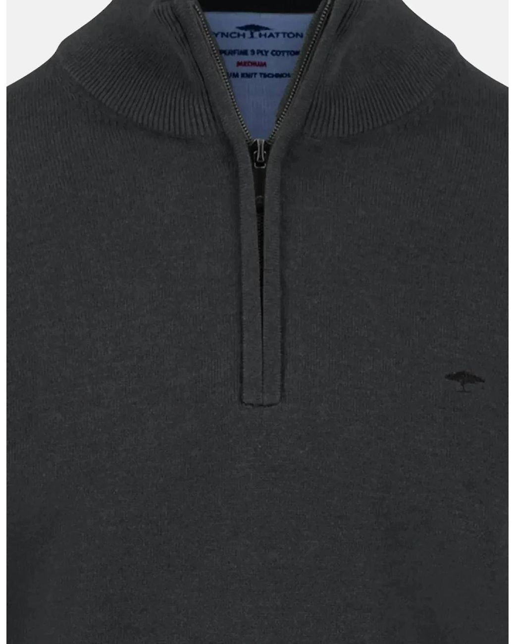 Fynch-Hatton Gray Fine Knit Cotton 1/4 Zip for men