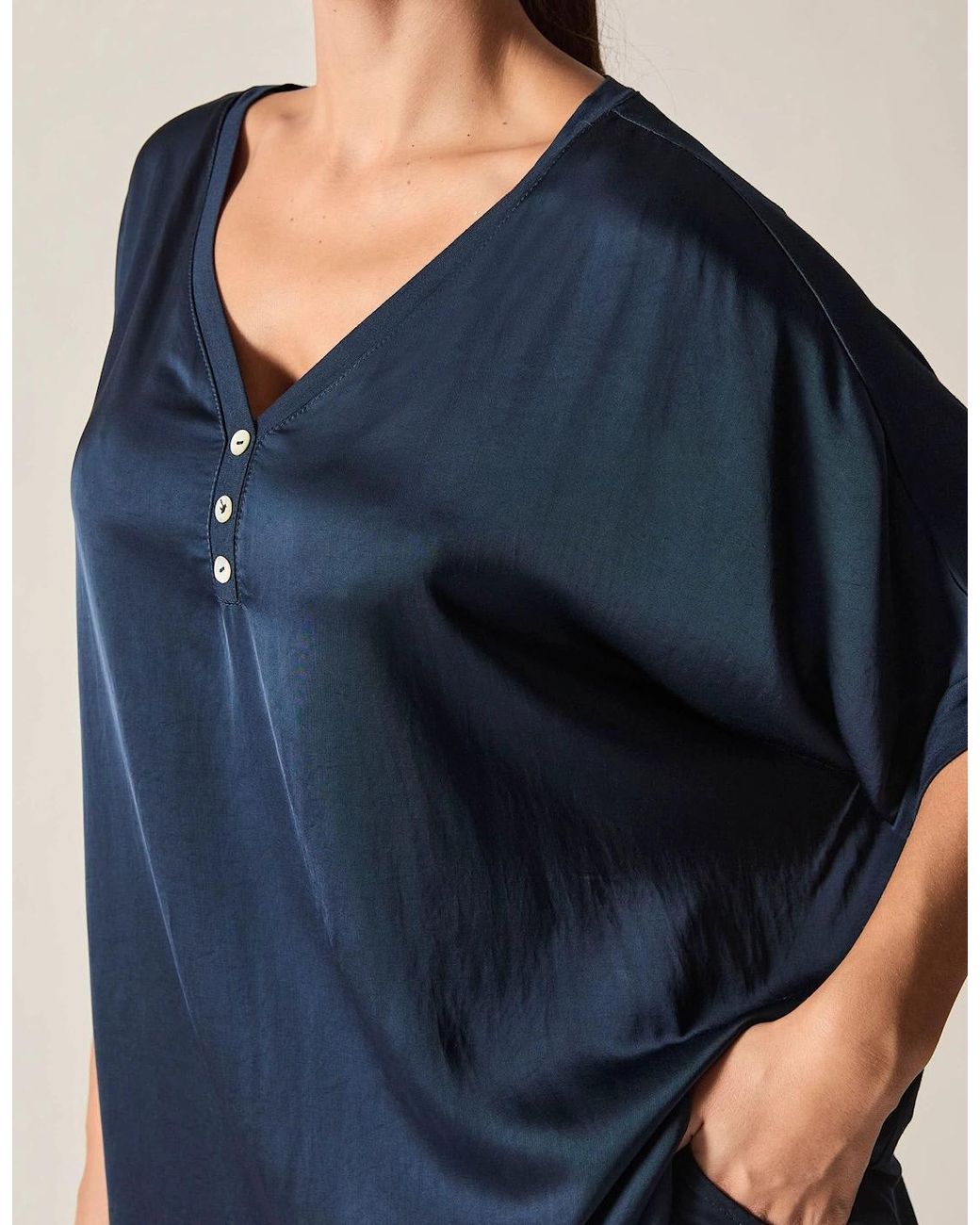 James Lakeland Blue Button Detail Relaxed Fit Top