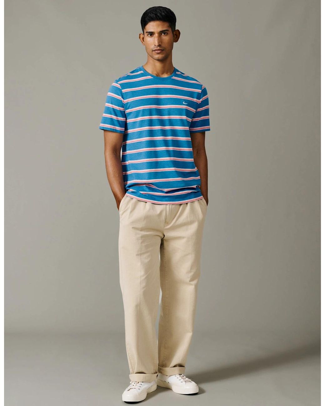 aubi Blue Berkeley Slub T-Shirt for men