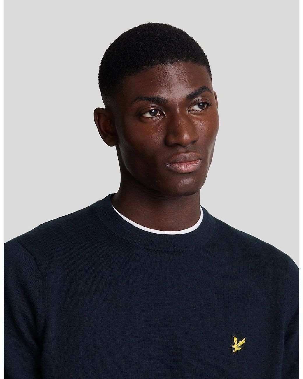 Lyle & Scott Blue Cotton Merino Crew Neck Jumper for men