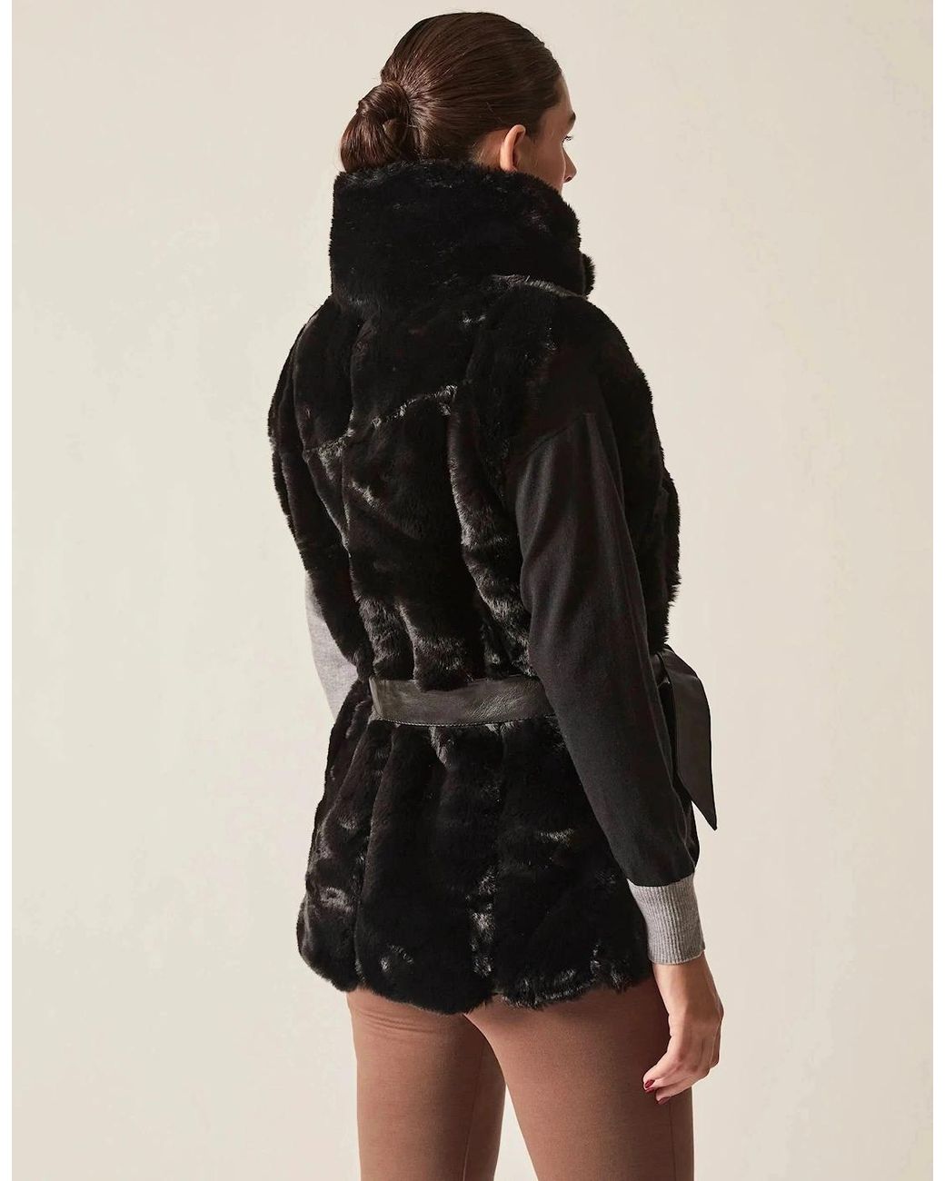 James Lakeland Black Faux-Fur Belted Gilet