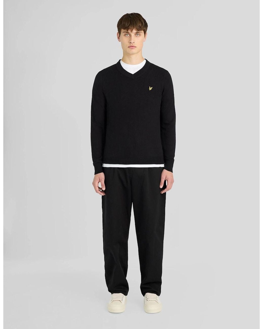 Lyle & Scott Black Cotton Merino V Neck Jumper for men