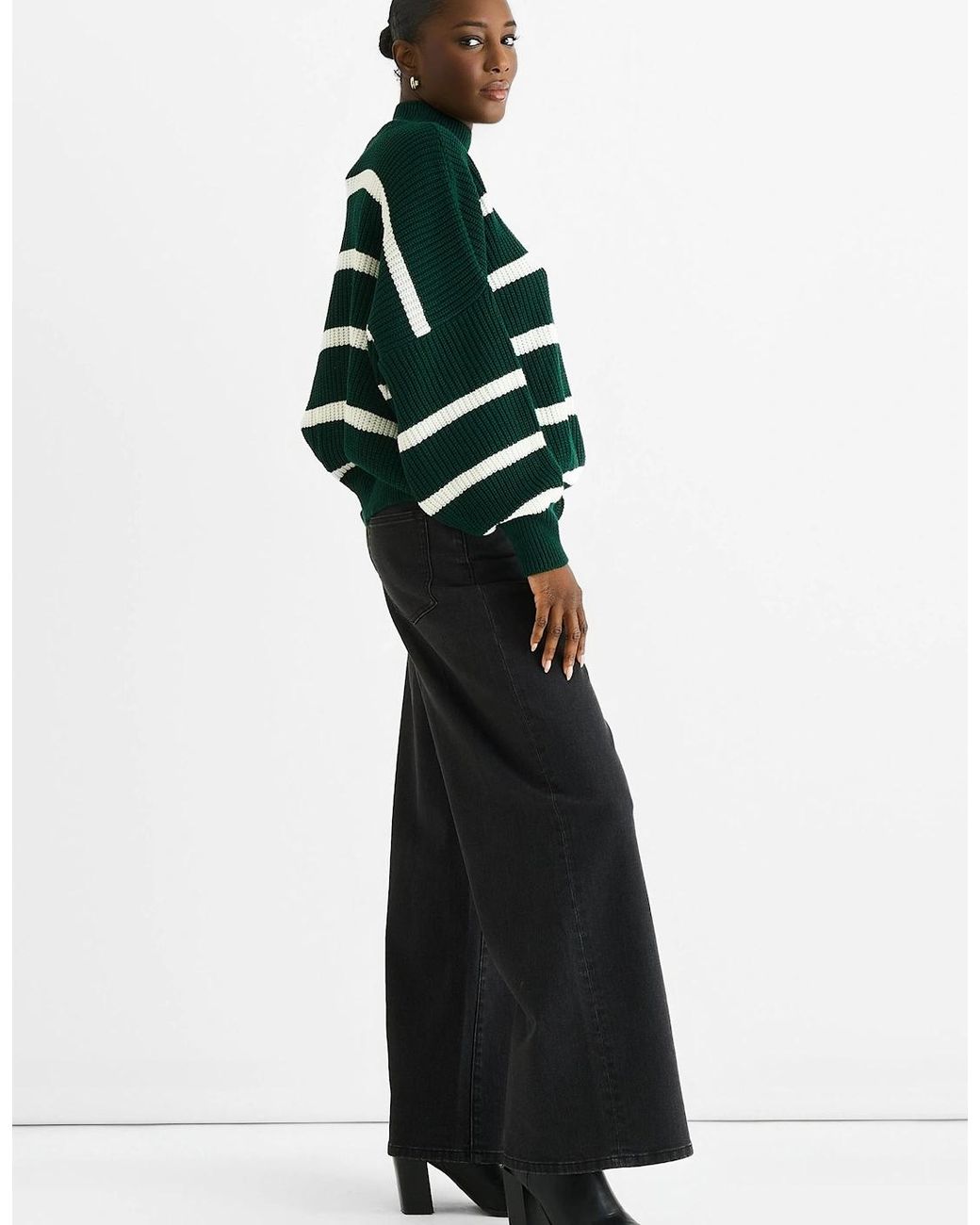 Gini London Green Chunky Knit High Neck Jumper