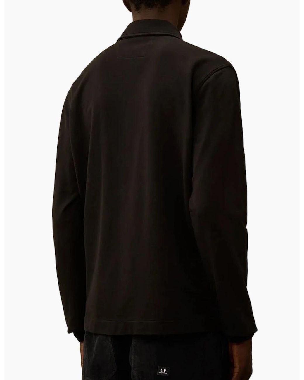 C P Company Black Light Fleece Polo Zip Lens Sweatshirt for men