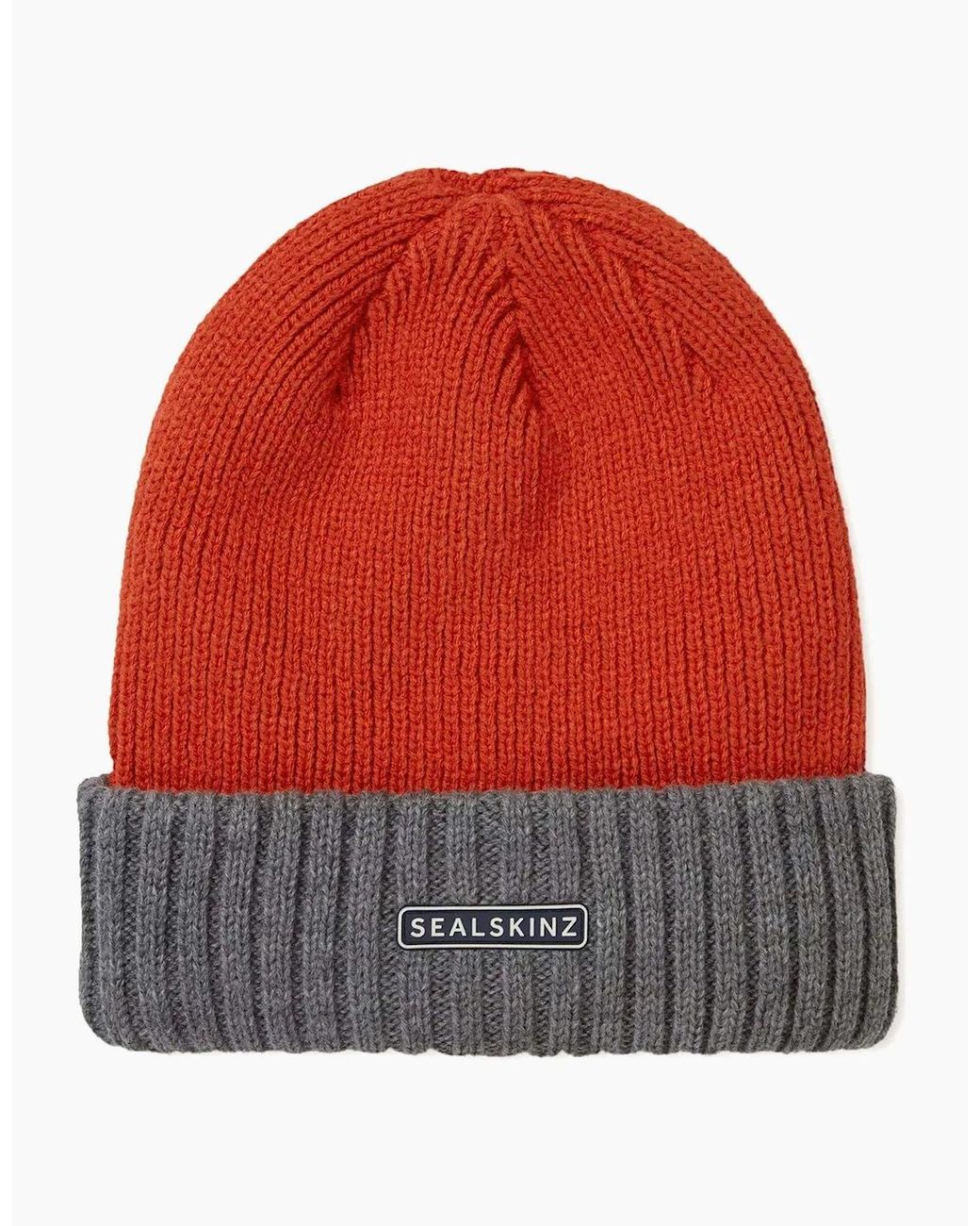 SealSkinz Red Bacton Waterproof Cold Weather Roll Cuff Beanie for men