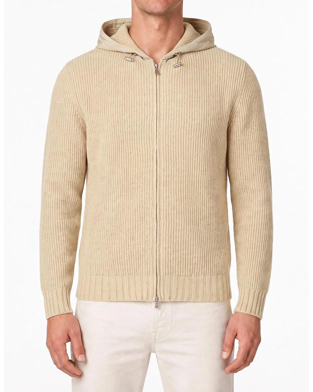 Gran Sasso Natural Ribbed Zip-Up Hoodie for men