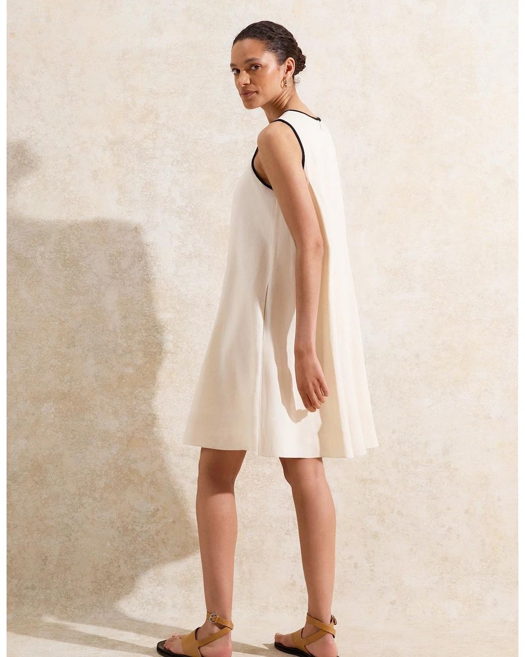 Ro&zo Natural Linen Blend Piping Detail Short Dress