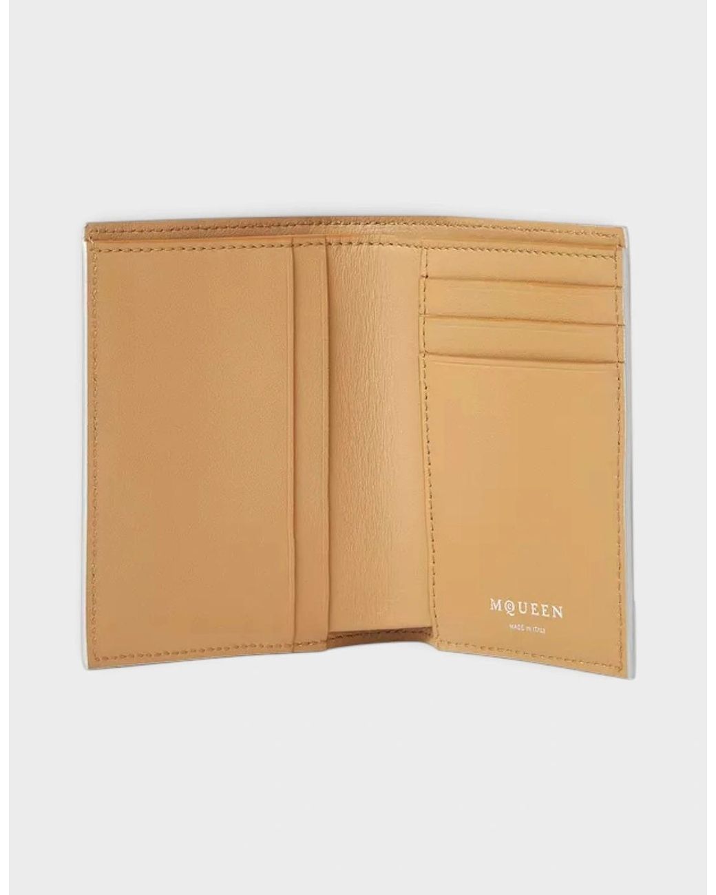 McQueen White Logo Bi-Fold Cardholder Crackled Sliver Metallic for men