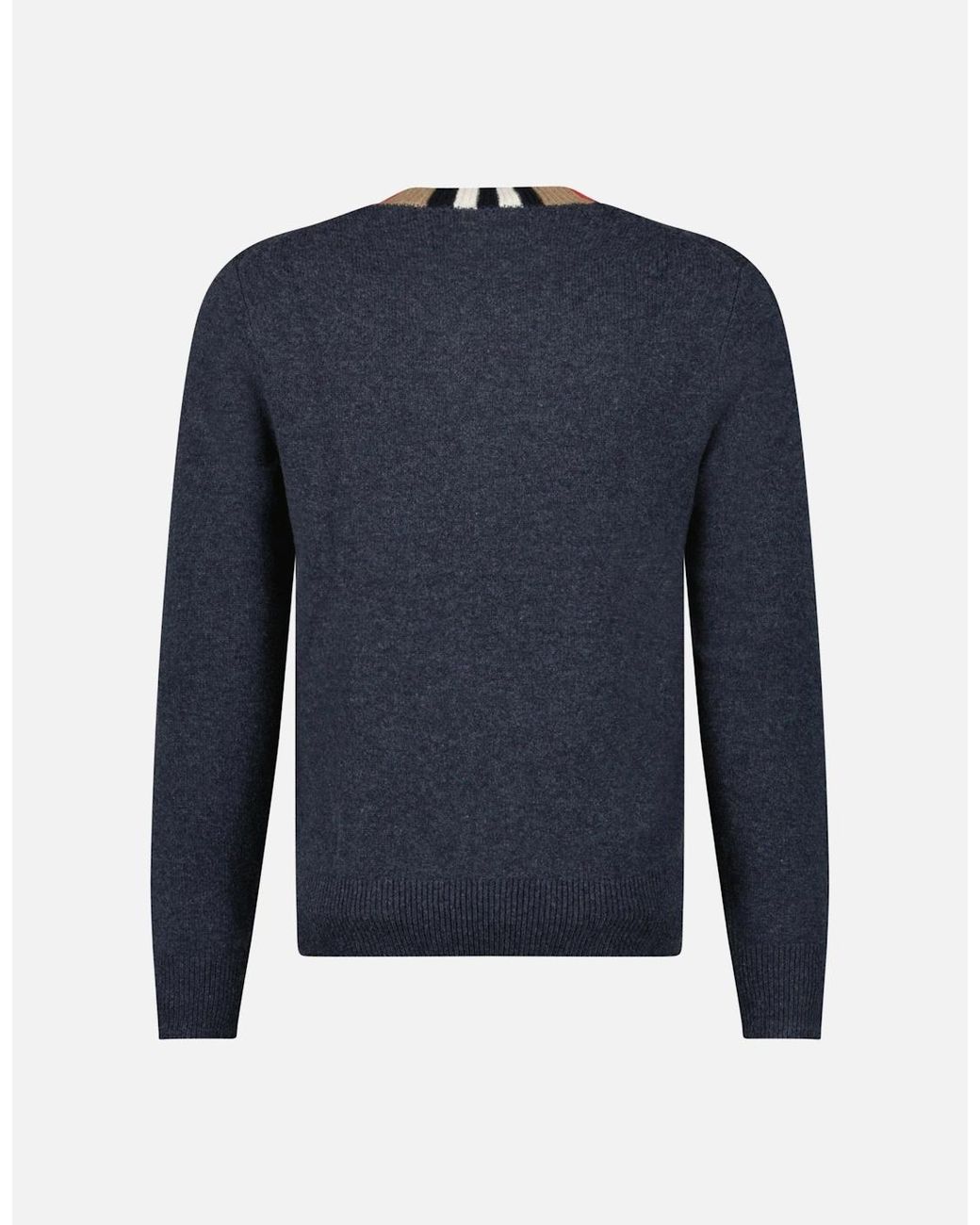 Burberry Blue 'Noland' Knitted Wool/ Cashmere Jumper Check Neck Charcoal for men