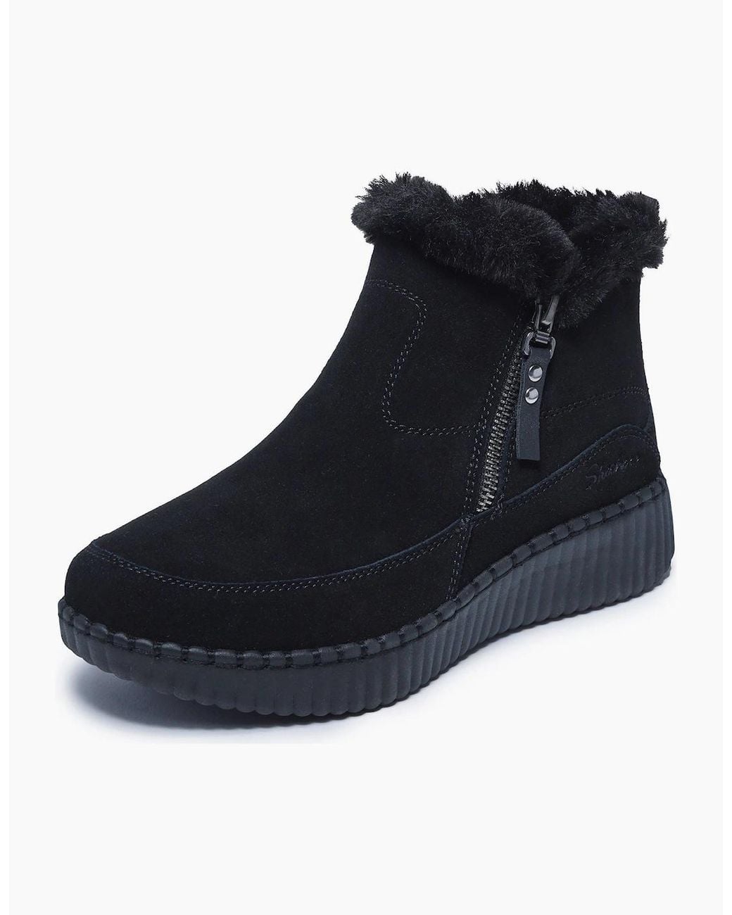Skechers Black Wilshire Blvd Fresh Zip Leather Suede/Faux Fur Boots