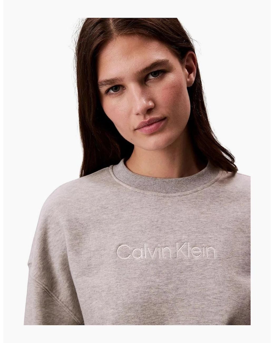 Calvin Klein Brown Cotton Terry Lounge Sweatshirt, Heather