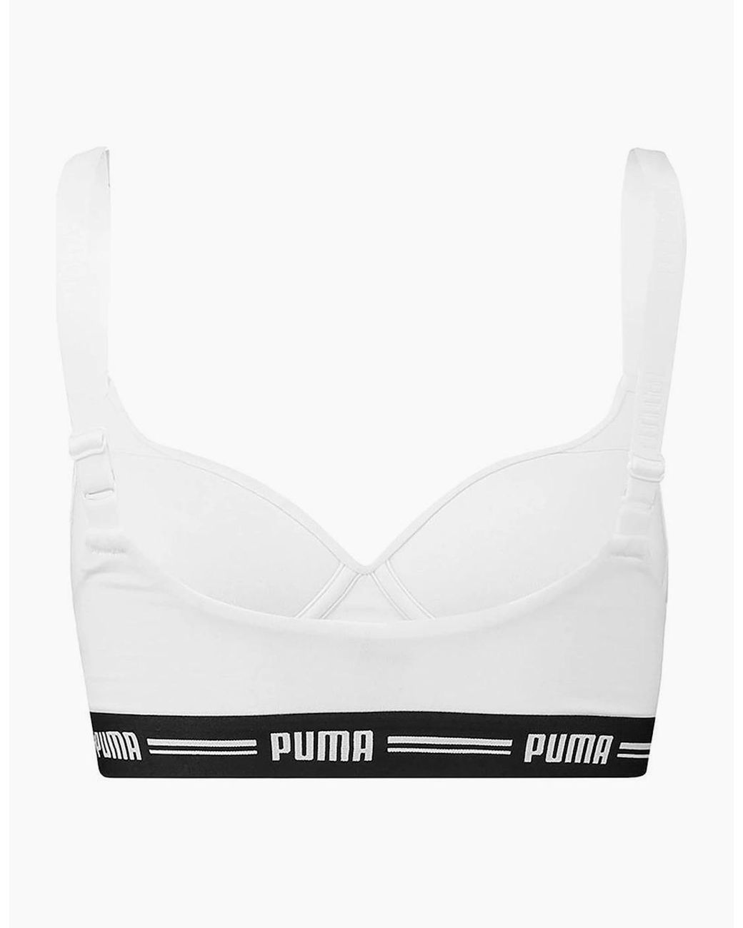 PUMA White Striped Logo Padded Bra Top