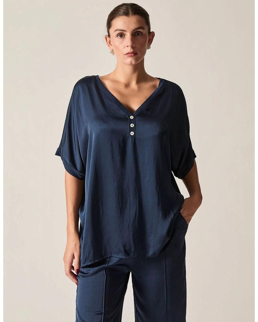 James Lakeland Blue Button Detail Relaxed Fit Top