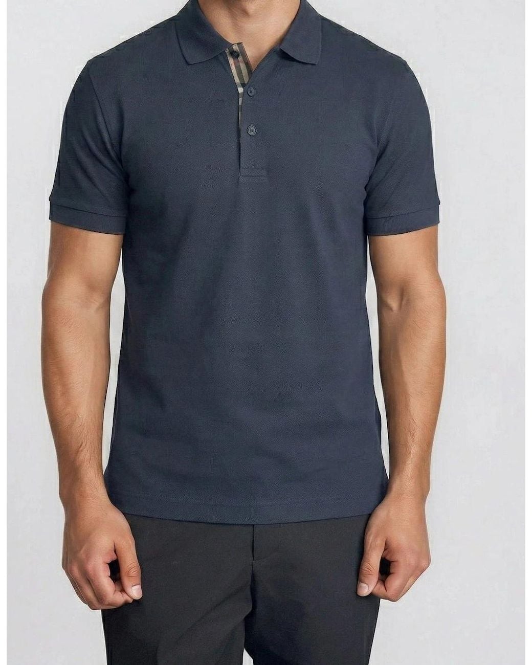 Burberry Blue 'Hartford' Check Placket Polo for men