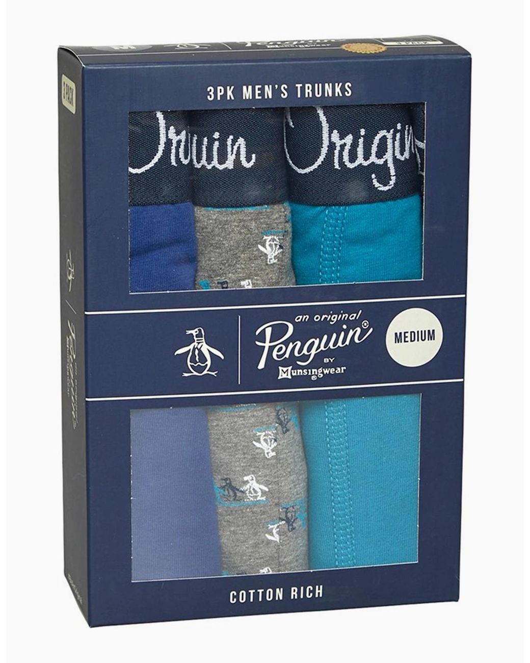 Original Penguin Blue Trunks Assorted 3 Pack Boxer Stretch Soft Cotton Underwear for men