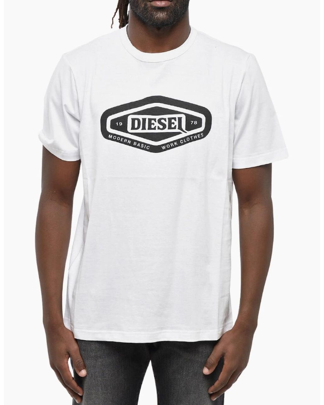 DIESEL White Modern Basic Logo T-Shirt for men
