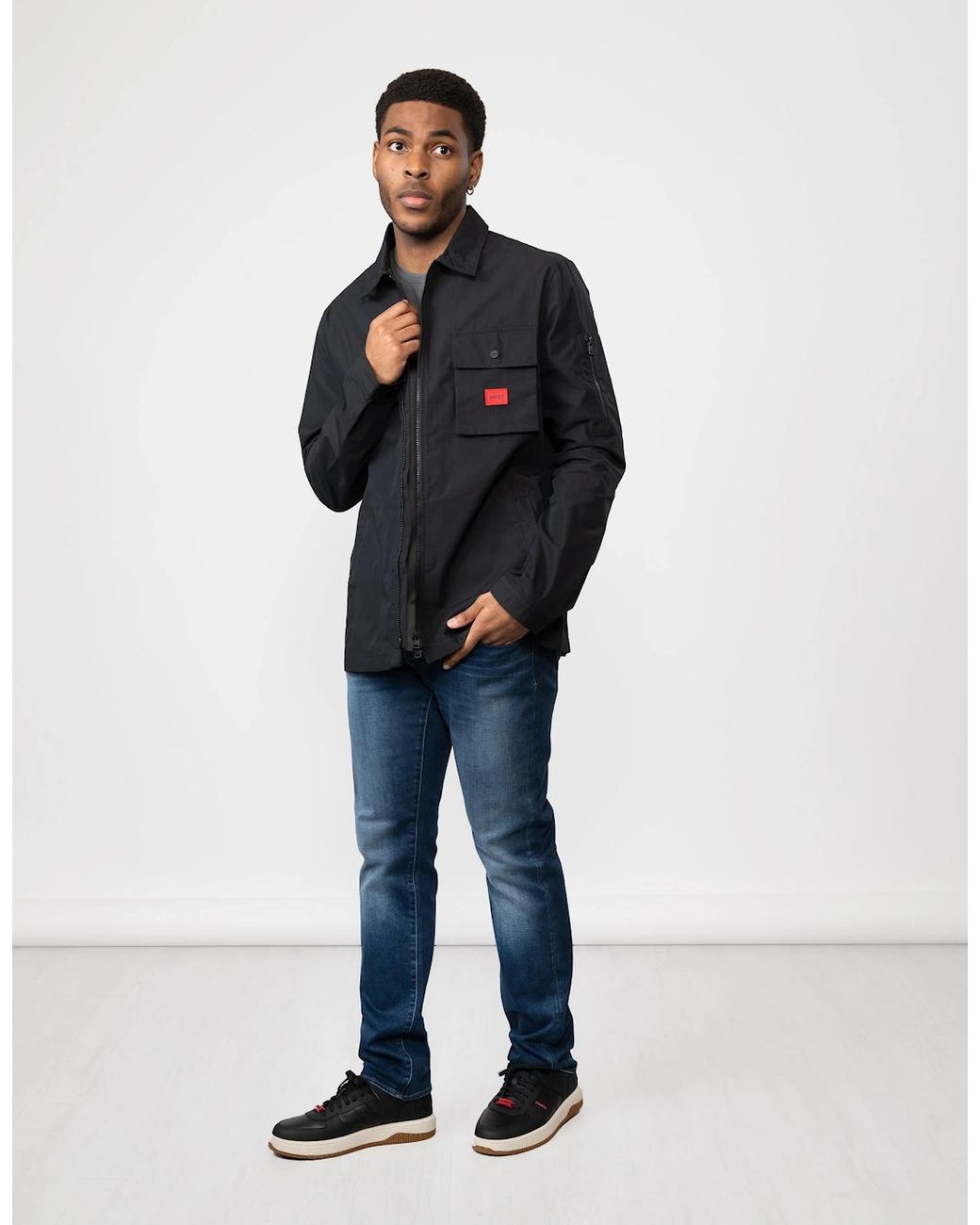 Boss Blue Hugo Emmond Zip Overshirt With Logo Label for men