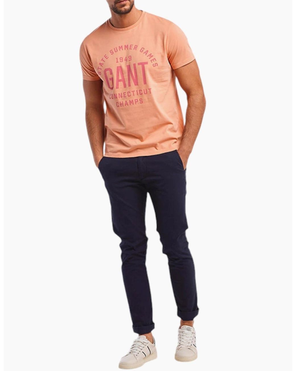 Gant Pink T Shirt Crew Neck Short Sleeve Summer Printed Cotton Tee Casual Top for men
