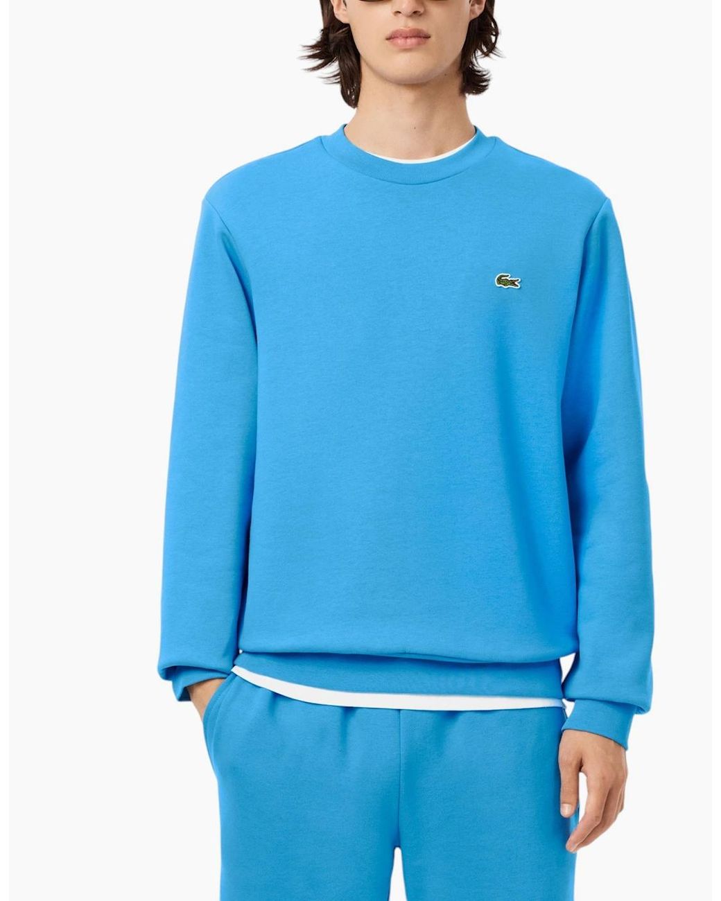Lacoste Blue Fleece Crew Neck Sweatshirt Knitted Jumper Long Sleeve Sweat Tops for men