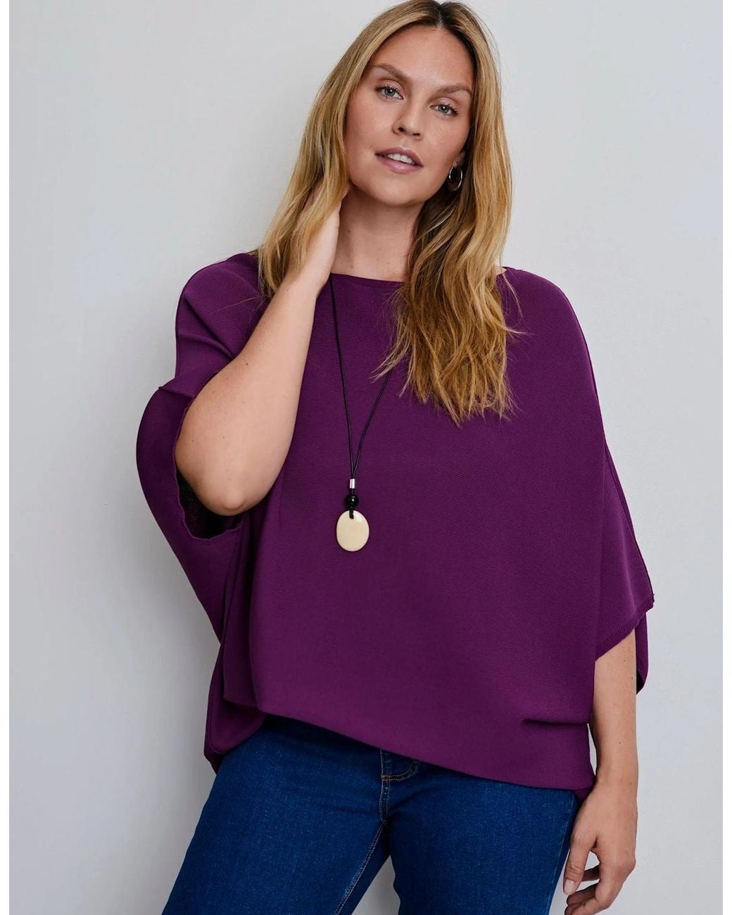 Live Unlimited London Purple Plum Batwing Knitted Jumper