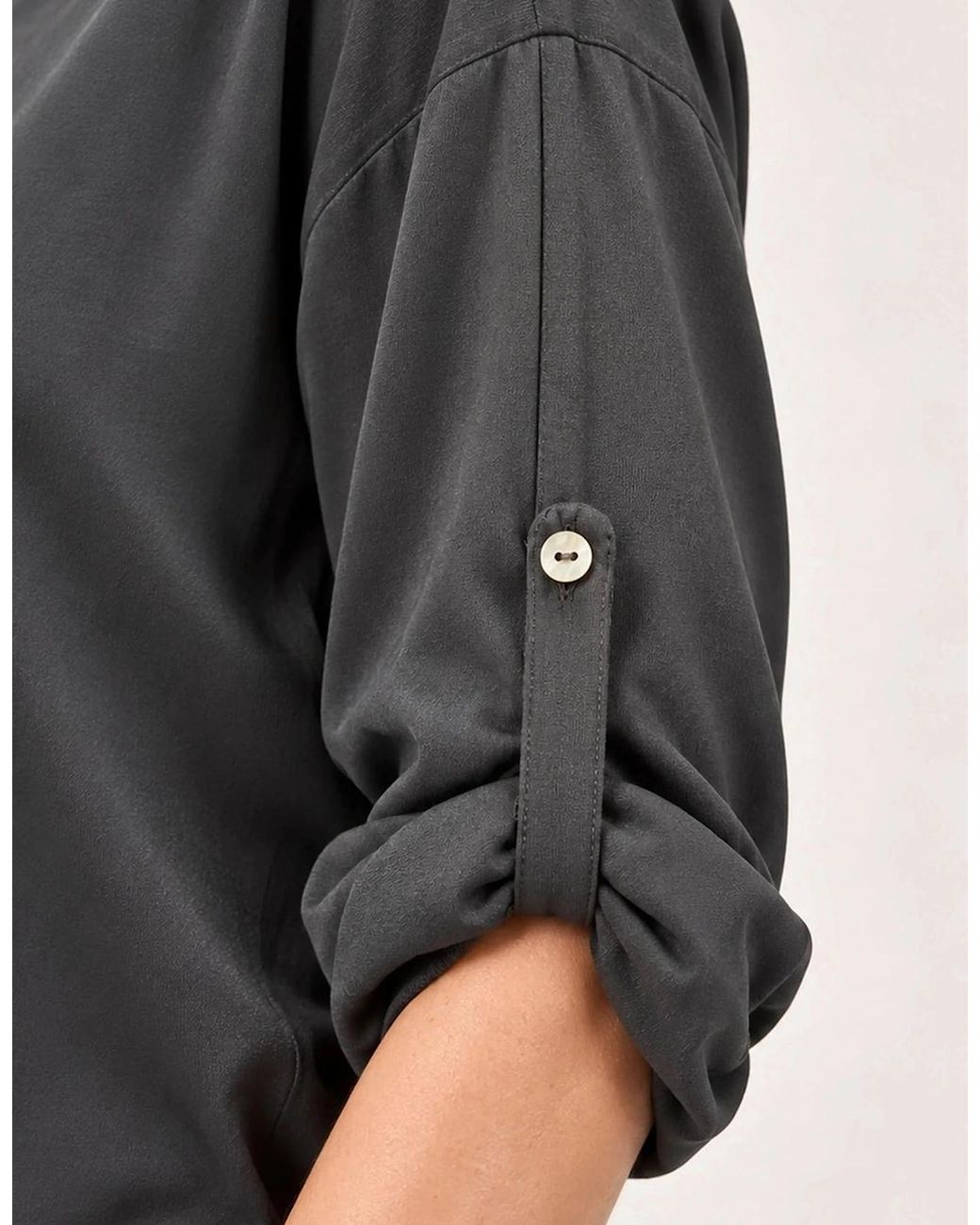 James Lakeland Black Charcoal Satin V-Neck Blouse