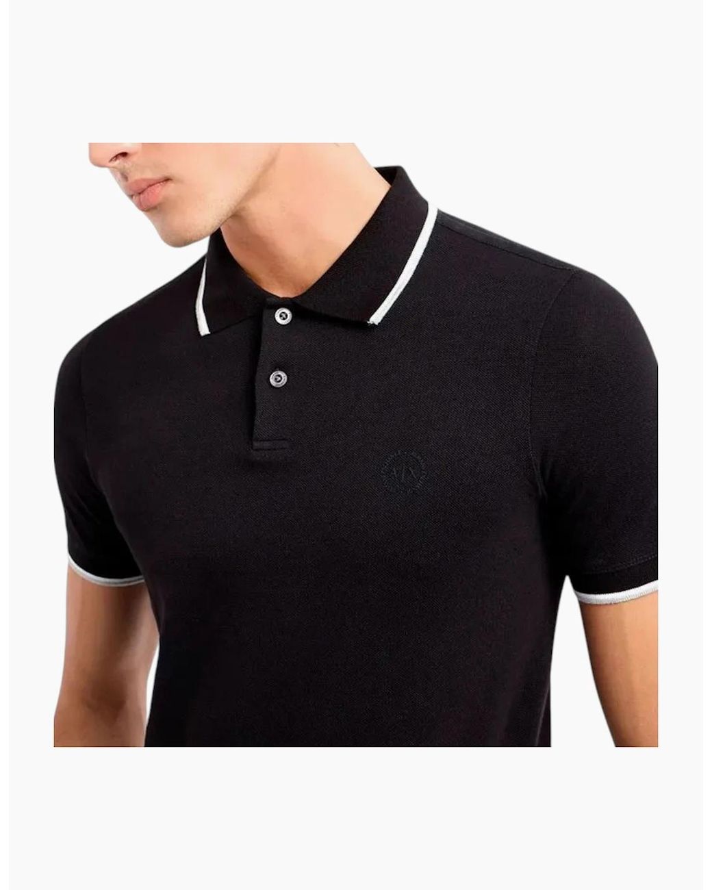 Armani Black Exchange Polo Shirts Pique Cotton Polo T Shirts Tipped Top for men