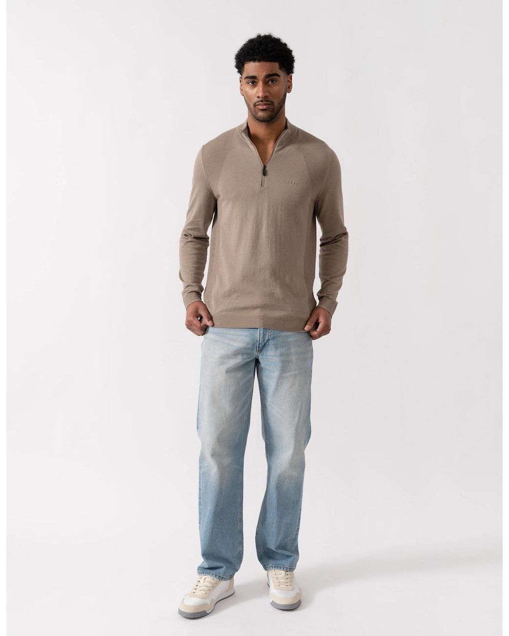 Boss Brown Boss Momentum-Lite 1/4 Zip Funnel Neck Jumper for men