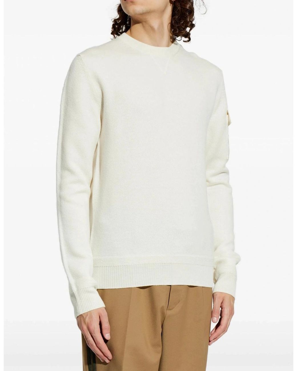 Moncler White Sleeve Pocket Sweater Cream for men