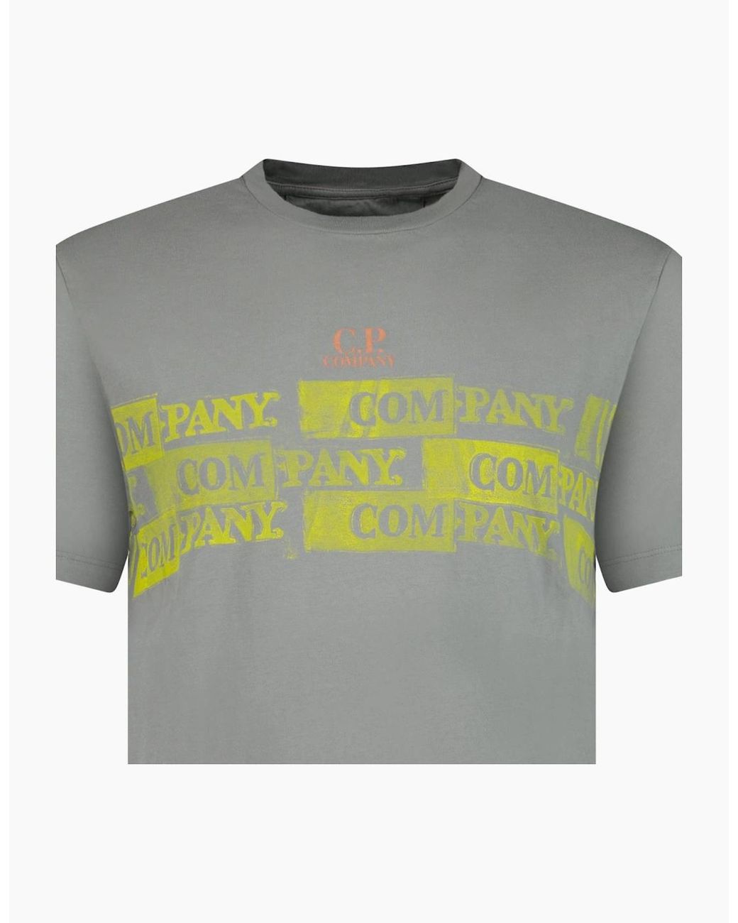 C P Company Gray Hand Print Horizontal Logo T-Shirt for men