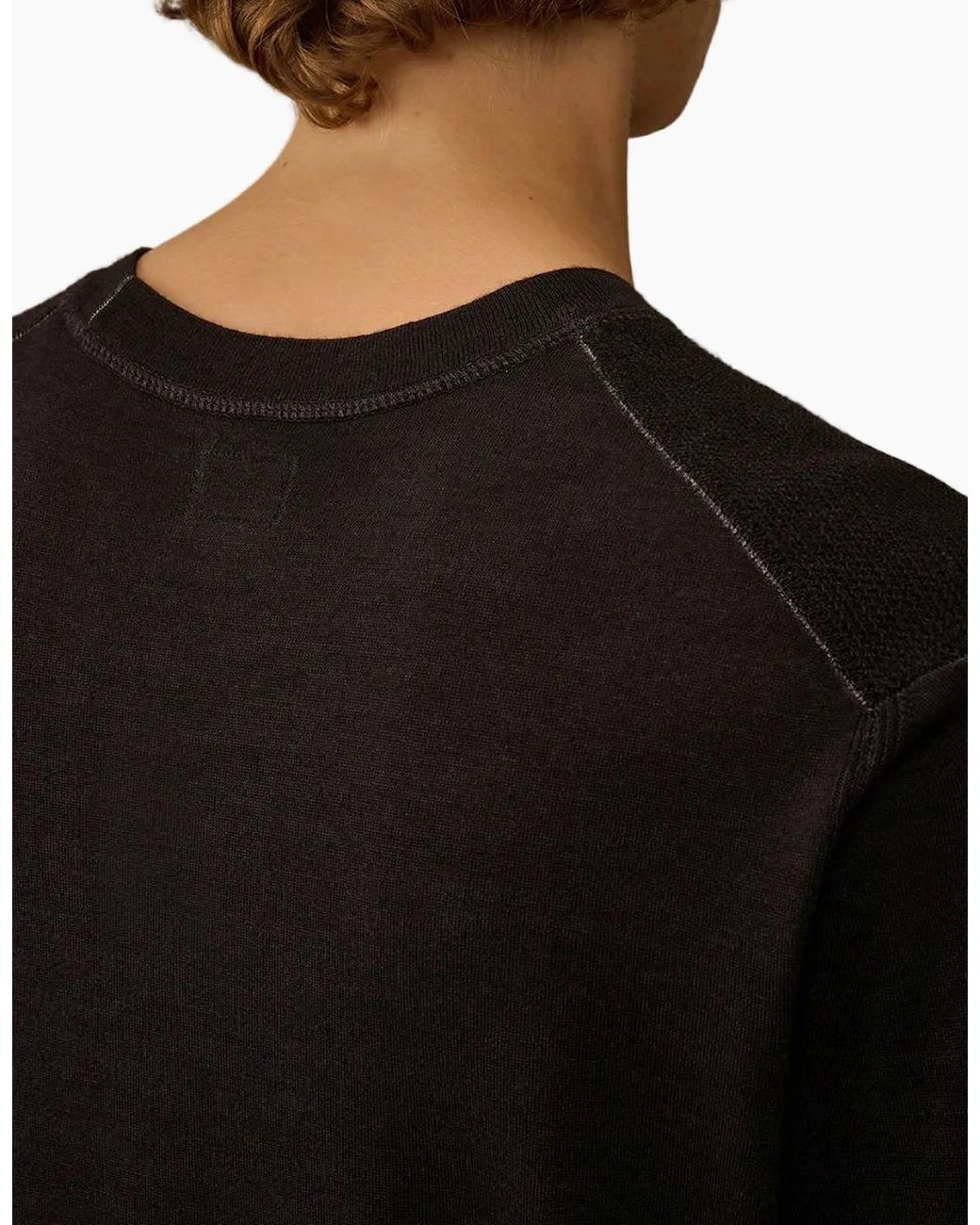 C P Company Black Merino Wool Crewneck Lens Knit for men