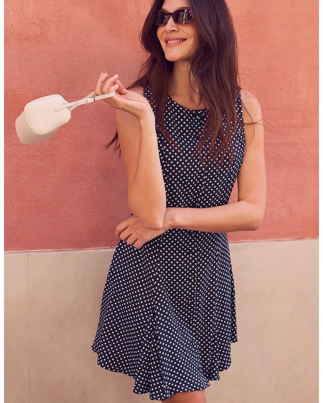 Ro&zo Blue Polka Dot Godet Mini Dress