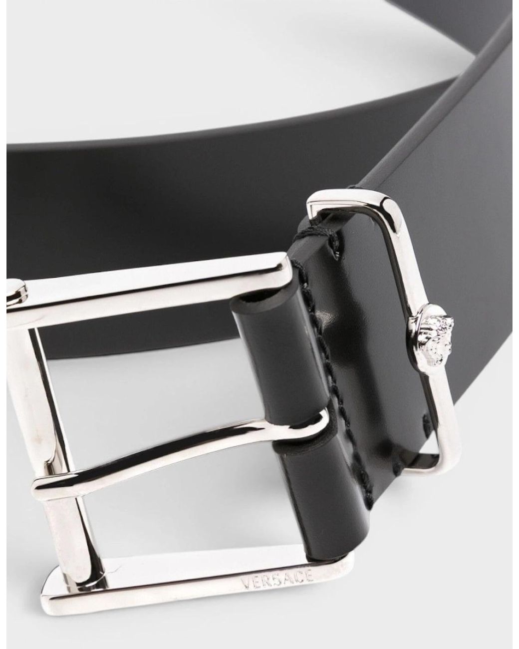 Versace Black Logo Belt Calf Leather