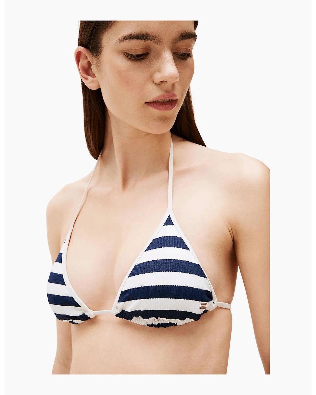 Tommy Hilfiger Blue Nautical Stripe Ribbed Triangle Bikini Top, /Ivory