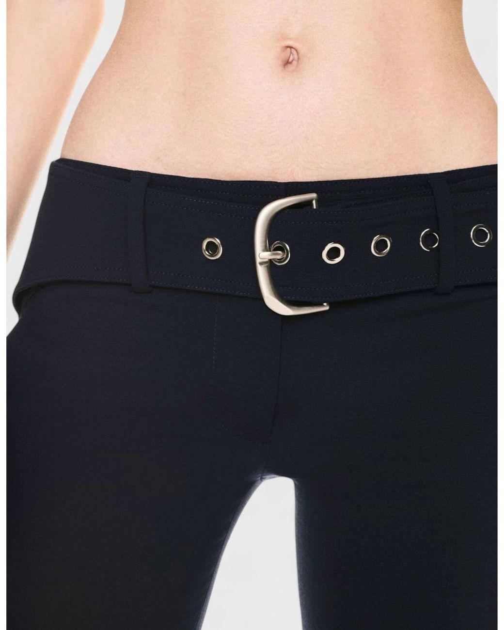 Off-White c/o Virgil Abloh Blue Stretch Wool Belt Slim Pants Dark