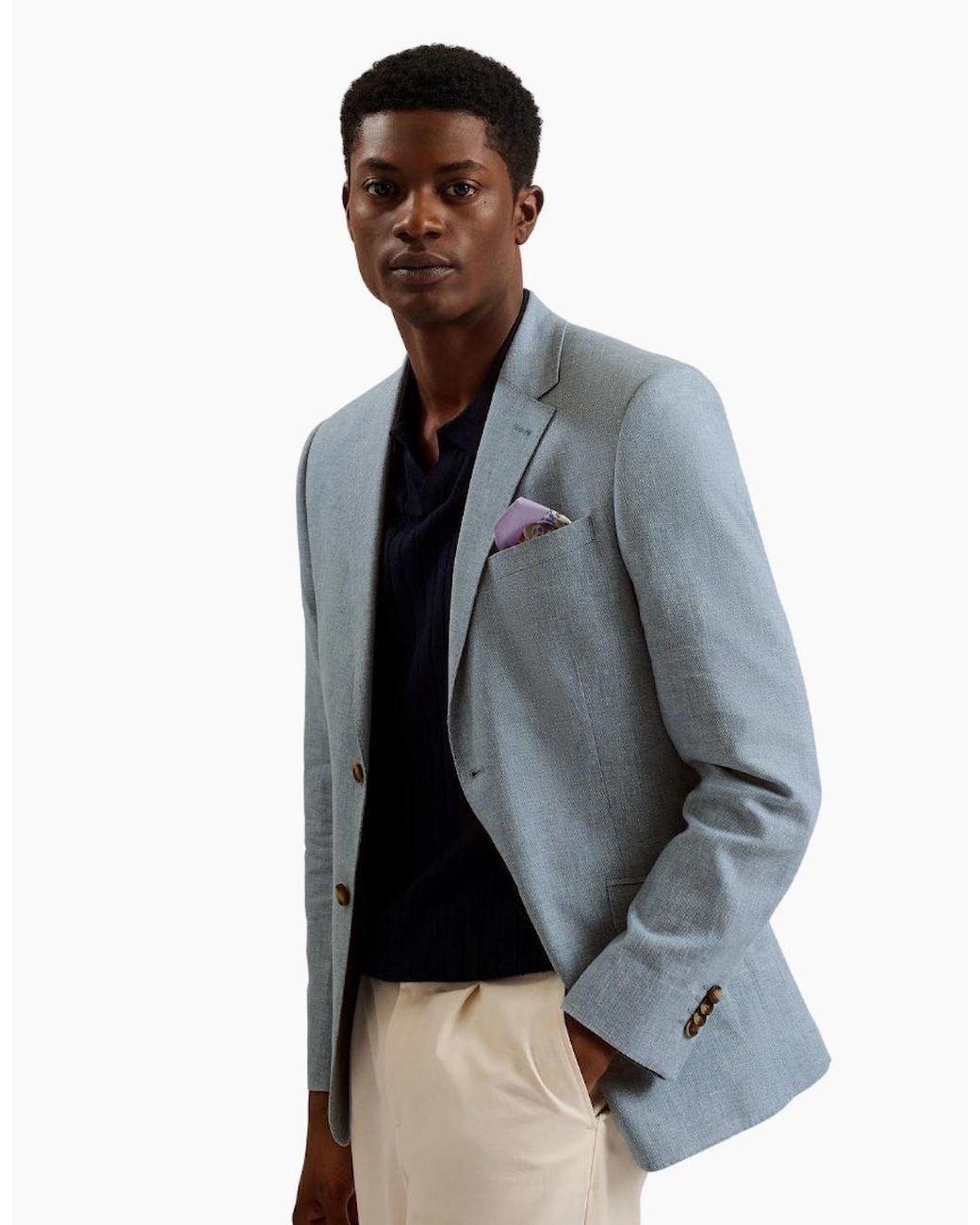 Ted Baker Blue Damaskj Slim Cotton Linen Blazer Jacket for men