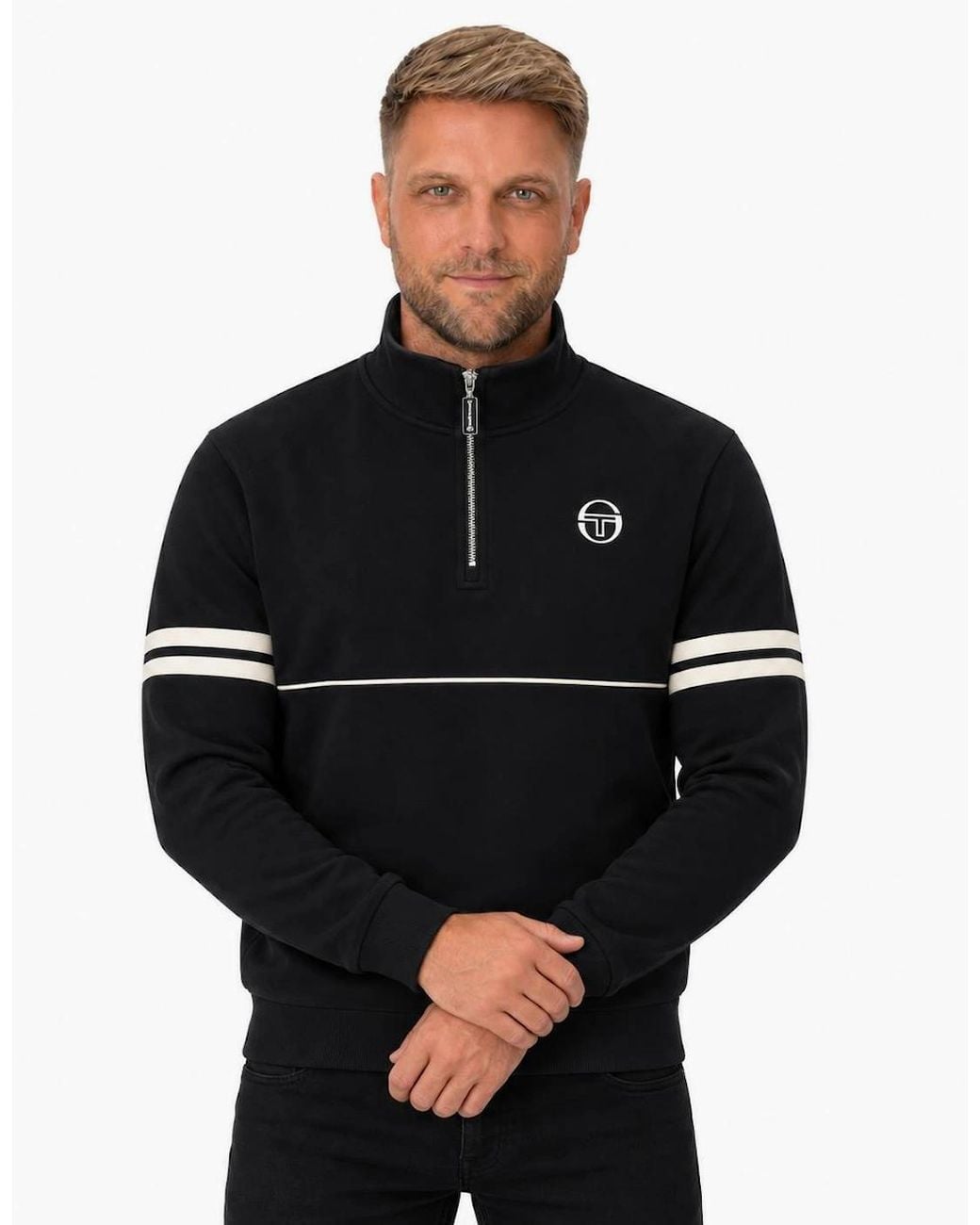 Sergio Tacchini Black Orion 1/4 Zip Sweatshirt/Peyote for men