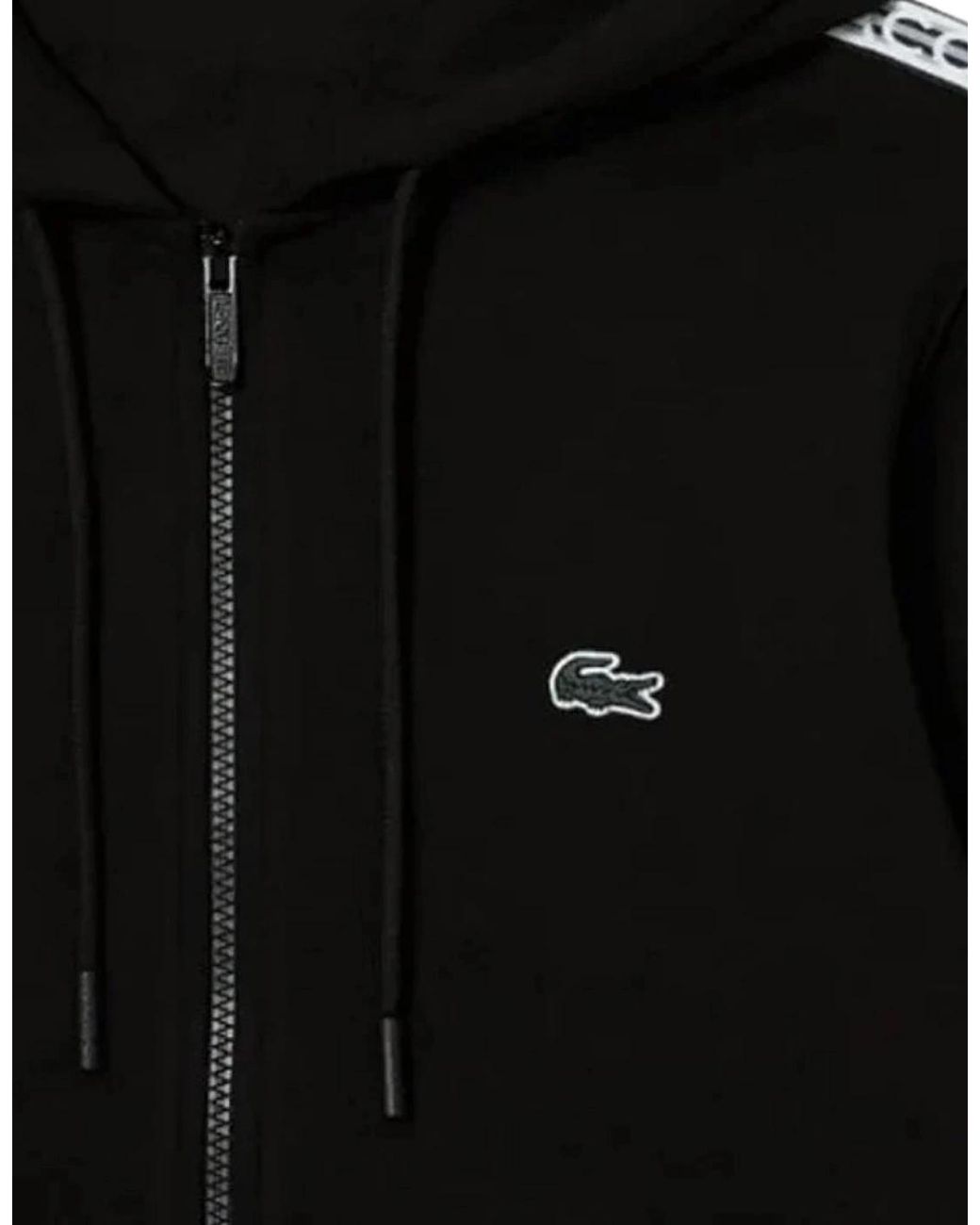 Lacoste Black Branded Tape Zull Zip Hoodie for men