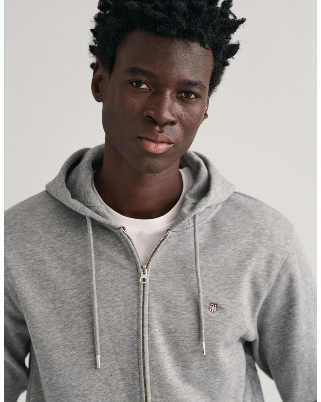 Gant Gray Regular Fit Shield Logo Full Zip Hoodie for men