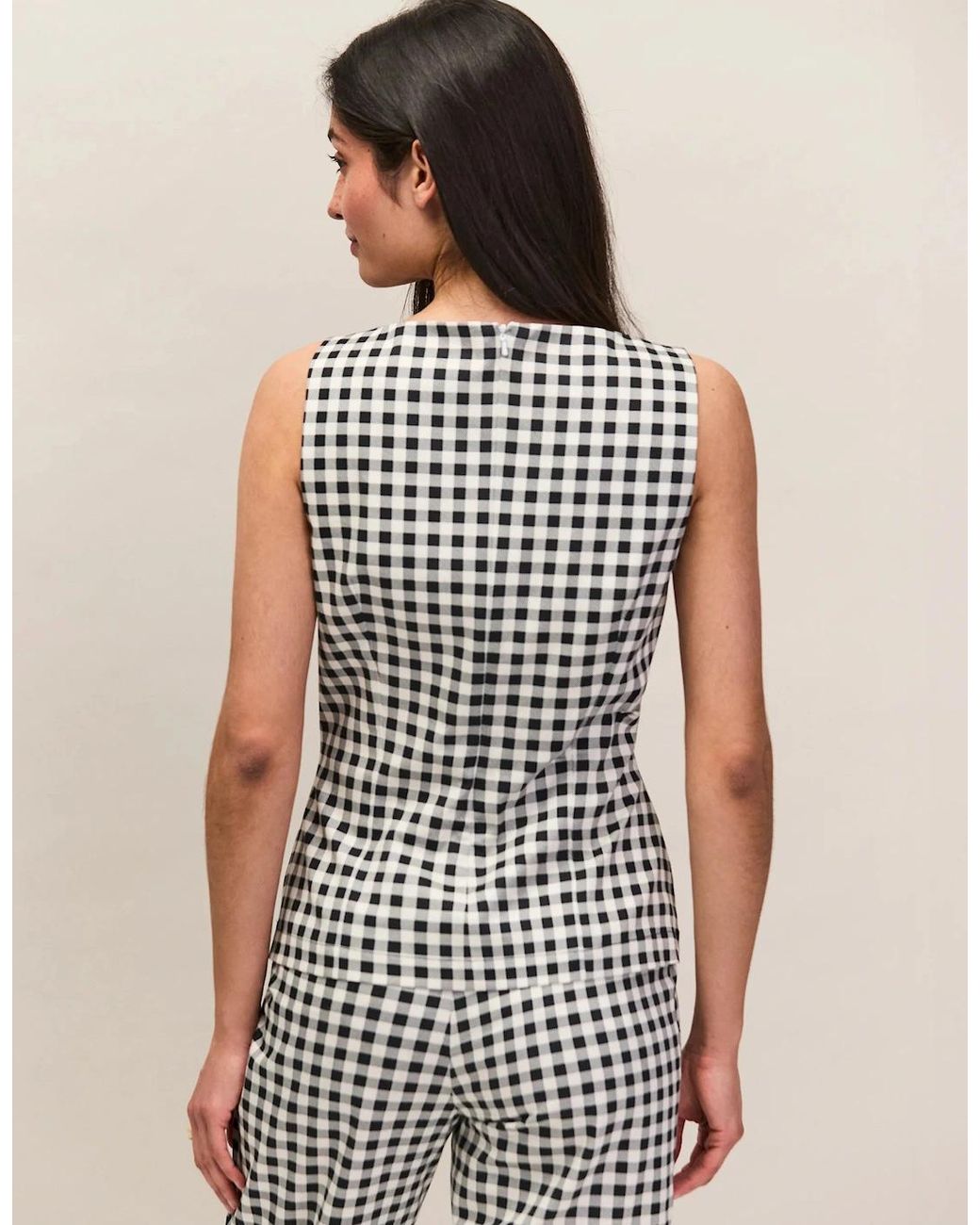 Ro&zo White And Ivory Gingham Cotton Peplum Top