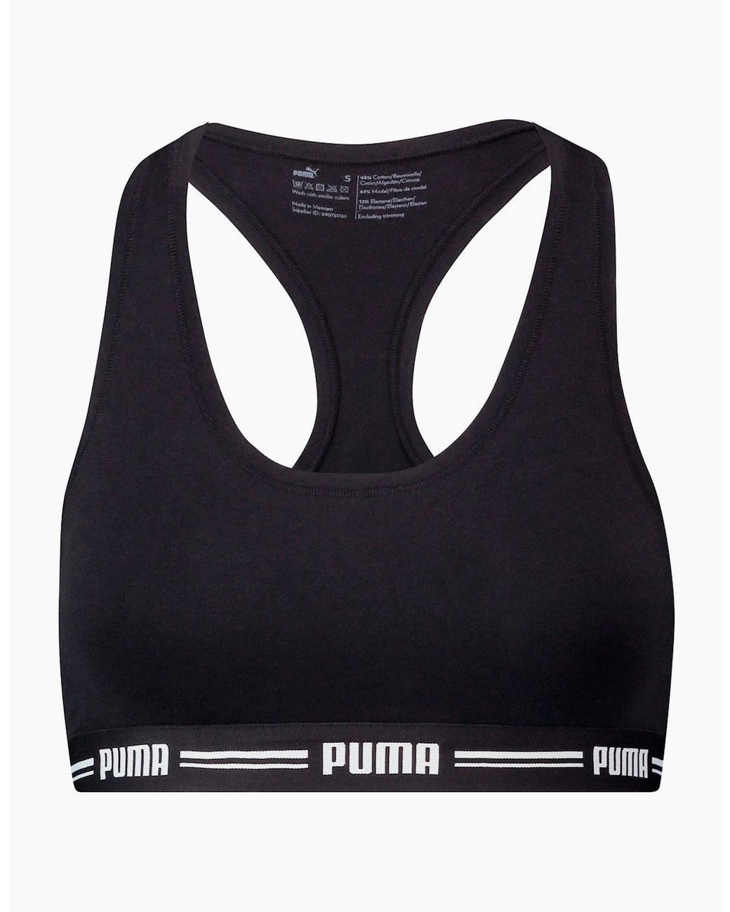 PUMA Black Striped Logo Racerback Bra Top