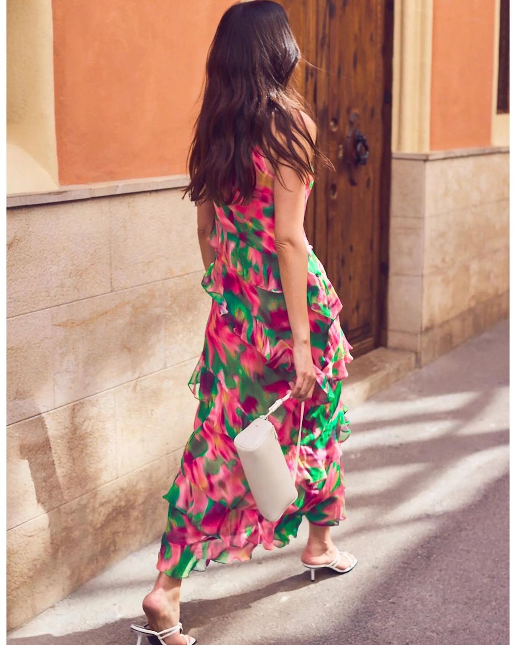 Ro&zo White Layla Blurred Floral Ruffle Dress