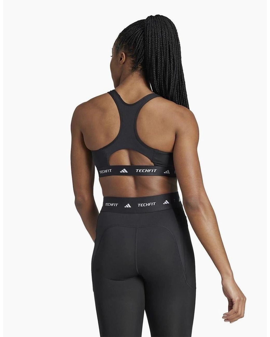 Adidas Black Crew Neck Compression Fit Cropped Bra
