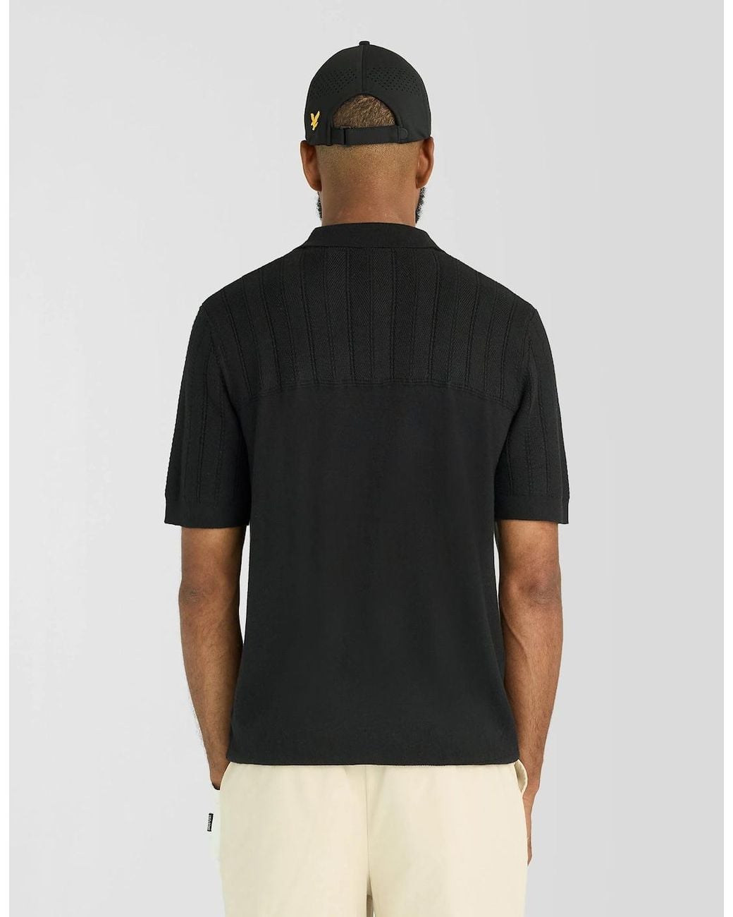 Lyle & Scott Black Texture Block Knitted Polo Shirt for men