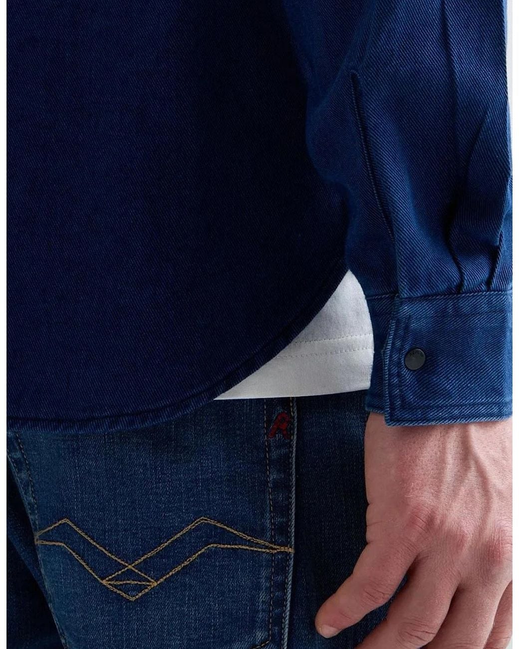 Replay Blue Snap Front Denim Shirt for men