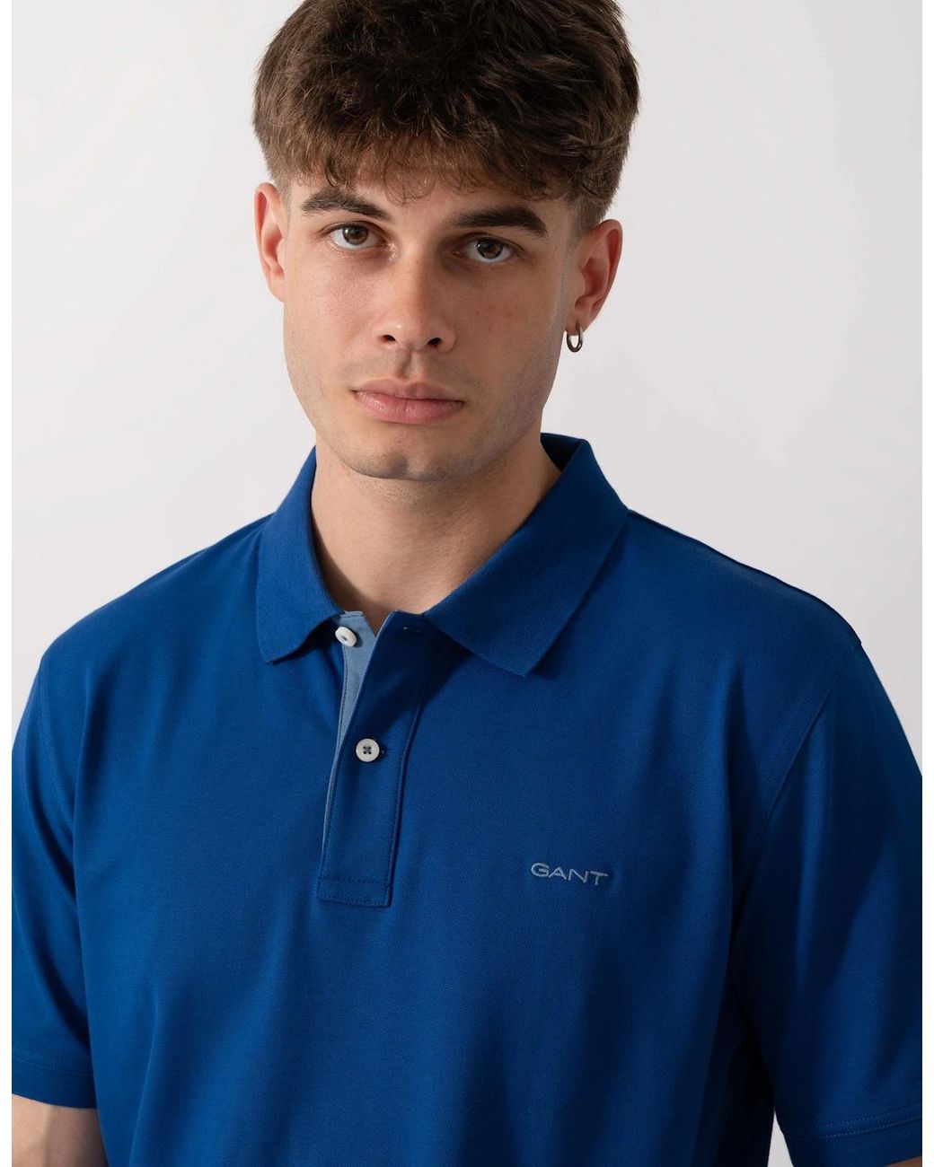 Gant Blue Regular Fit Short Sleeve Contrast Pique Rugger for men