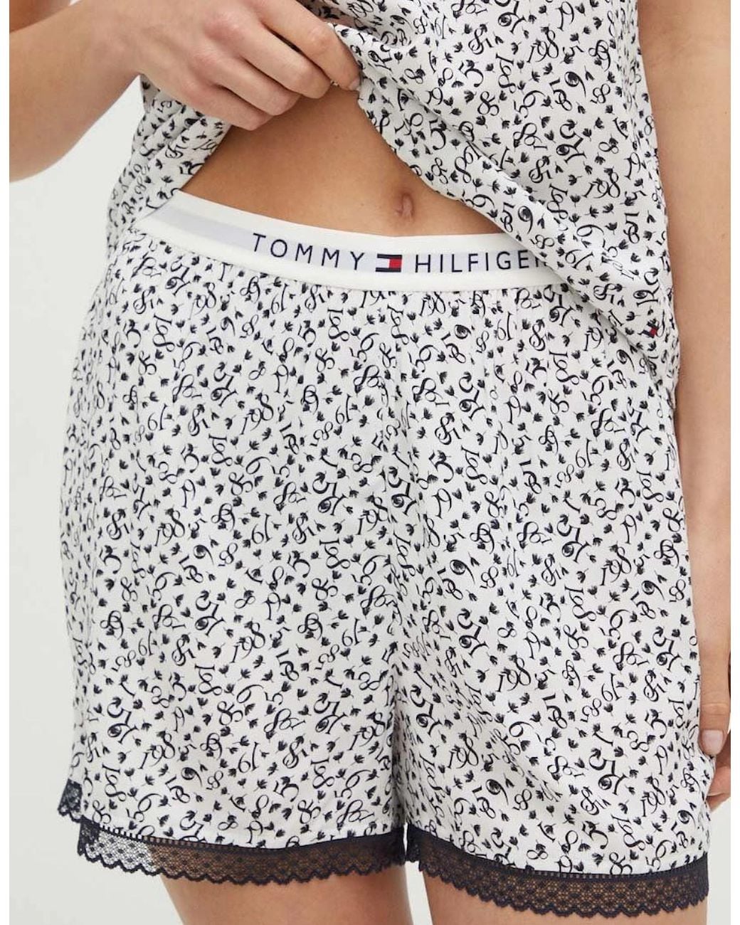 Tommy Hilfiger White Woven Short Print Shorts Feather Print Ecru