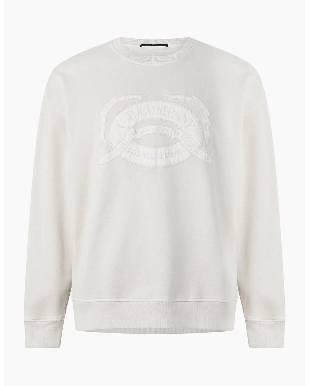C P Company White Logo Crew Sweat for men